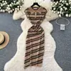 Vestido de Punto Coreano Chic Verano Nuevo Estilo Gama Alta Retro Cuello Polo Sin Mangas Ceñido a la Cintura Corte Ajustado Rayas Diagonales