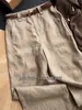 Pantalones de traje de lino Tencel color café con leche para mujer para verano, de cintura alta, adelgazantes, con caída, transpirables, versátiles, de pierna recta, casuales para ir al trabajo