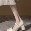 Salto Alto Estilo Fada para Mulheres 2025 Novo Estilo Sapatilhas Delicadas Salto Grosso Sapatos de Casamento Vestido de Madrinha Saia Mary Jane Sapatos Femininos