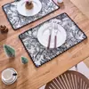 Tapete de Mesa de Tecido Yimanqi Yun Jacquard Preto Bordado Leopardo da Selva Estilo Palaciano Decoração de Mesa Tapete de Isolamento Térmico