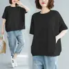 Roupas Femininas Plus Size para 90 kg, Verão 2026 Corte Solto, Tamanho Grande, Blusa Emagrecedora, Camiseta de Manga Curta com Gola Redonda Cor Sólida