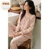 Pijama de Algodón Nube para Mujer, Primavera y Otoño, con Almohadillas en el Pecho, Encaje, Mangas Largas, Dulce y Casual, Estilo Delgado, Conjunto de Ropa de Casa para Mujer