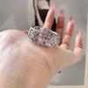 Anillo de Encaje de Rubí Estilo Palacio Vintage Diseño Calado Sensación Elegante Combinable Exquisito Anillo para Mujer