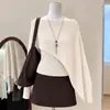 Top de una pieza con chal asimétrico de terciopelo Andy para mujer, Suéter de punto de una sola manga ajustado para el trabajo y para ir al trabajo TEMU