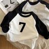Camiseta de Manga Larga 100% Algodón para Niños, Nuevo Estilo Primavera y Otoño, Top con Estampado de Letras y Mangas Ranglán para Niños y Niñas, Camiseta Básica para Bebés y Niños