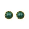 Brincos de Renda Redondos em Prata de Lei S925 Banhados a Ouro com Malaquita para Mulheres, Novo Estilo Chinês Retrô Design de Luxo Leve Brincos Verdes
