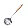 Mango de Madera de Haya para Cocina Espátula de Acero Inoxidable 304 Utensilios de Chef Cuchara para Sopa Colador Espátula para Pescado Mango Largo Específico para Exportación