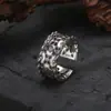 Anillo Ancho de Plata S925 con Patrón de Encaje Hueco de Hoja de Loto para Mujeres, Anillo Ancho de Plata Versátil de Moda Artística Retro Vintage para Hombres