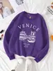 Sudaderas con Patrón de Lugares de Venecia Italia para Mujer Cuello Redondo Ropa Hip Hop Holgadas Casuales Sudaderas de Manga Larga Múltiples Colores