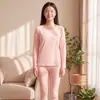 Pijama de manga comprida para meninas, roupa de casa 100% algodão, conjunto de roupas de outono para meninos, conjunto de roupa íntima térmica para meninas, camiseta de base para estudantes