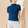 Top Feminino Miyake Verão Senso de Alta Qualidade Design Básico Senso Desleixado Plissado Moda Simples Camiseta de Manga Curta Feminina Tendência