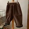 Calças de veludo cotelê vintage para meninos e meninas 26 estilo coreano inverno moderno versátil forradas de fleece quentes estilo harém casuais