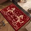 Alfombra de Piso de Terciopelo Rojo Festivo de Cristal del Año del Caballo 2026 para Entrada, Pasillo y Cocina, Felpudo Doméstico Resistente al Desgaste y a la Suciedad