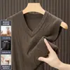 Colete de lã masculino com gola V para outono e inverno, colete de tricô jacquard, suéter de tricô sem mangas business casual masculino