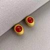 Aretes de Ágata Roja Vintage, Aretes de Estilo Retro para Mujer, Diseño de Moda de Lujo Ligero, Aretes de Aguja de Plata 925