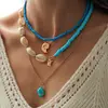 Conjunto de Tres Piezas de Collares Retro Europeos y Americanos con Cuentas de Arroz, Conchas y Tortugas, Collares de Moda de Gama Alta de Nicho Estilo Festivo para Mujeres