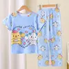 Pijama de verão para meninos e crianças, fino, manga curta, calça, conjunto de desenho animado, roupas de casa para crianças maiores, meninos e meninas, atacado transfronteiriço