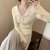 Cardigan Ladylike com Gola de Renda Elegante e Sofisticado Outono 2025 Novo Estilo Coreano Versátil Emagrecedor Tricô Casual para Mulheres