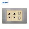 Painel de Aço Inoxidável Cinza Tipo 118 Estilo Tailandês com Tomada Interruptora de Carregamento Rápido USB Tipo-C 20W para Instalação Embutida na Parede