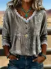 2026 Nueva Camiseta Estampada Transfronteriza de Cuello en V con Encaje Top Elegante Camisa Casual de Trabajo para Mujer Verano