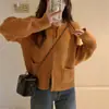 Cardigan suéter de punto con cremallera doble de diseño nuevo para primavera y otoño estilo coreano, pequeño, color sólido, corto, raglán, para mujer