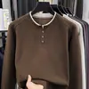 Sudadera de hombre con tapeta falsa de lana y seda, nuevo modelo otoño 2026, cuello redondo, manga larga casual, camiseta de hombre