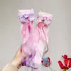 2026 Novo Modelo Pônei Asa Arco-Íris Cabelo Cacheado Degradê Aplique de Cabelo Presilha para Meninas com Fita de Tule Trança de Cabelo Cacheado