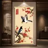 Nova pintura decorativa estilo chinês "Alegria na Flor de Ameixa", versão vertical sem furos para hall de entrada, sala de estar, escritório, com a imagem auspiciosa de flores de ameixa vermelhas