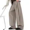 Pantalones rectos de rayas estilo americano, fluidos, para hombre, pantalones casuales versátiles de botones largos vintage con un aire de "dinero viejo", adecuados para parejas