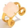 Moda Europeia e Americana Elegante Celebridade da Internet Pulseira Francesa Aço Inoxidável Banhado a Ouro 18K Simples Versátil Jade Rosa Anel de Abertura para Mulheres