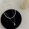 Collar Minimalista de Doble Capa con Perlas y Estrella de Mar Estilo Coreano y Japonés para Mujer, Colgante Simple de Croissant, Cadena Versátil de Clavícula en Capas de Nicho