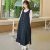 Gola Redonda Uniboto Cor Sólida Sem Mangas Aparência Emagrecedora Saia Evasê 2025 Novo Estilo Japonês Vestido Colete Solto Vestido Longo