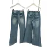Mowonuo Mismo Estilo Azul Lavado Verano Finos Jeans Acampanados Corte Ajustado Rectos Pantalones Largos