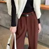 Pantalones de Lana de Pierna Ancha para Mujer, Nuevo Estilo Primavera y Otoño 2026, Patrón Espiga, Engrosados, Cintura Alta, Negros, Pantalones Casuales Rectos para Persona Petite