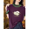 Camiseta de Manga Corta de Algodón Puro con Bloques de Color para Mujer, Nuevo Diseño Verano 2026, Top Básico Elegante Versátil Juvenil