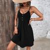 Vestido Negro de Punto Estilo Europeo y Americano Ins2026 para Mujer, Cuello en V, Ceñido a la Cintura, Adelgazante, Vestido de Tirantes, Perfecto para Fotos en la Isla