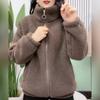 Novo casaco feminino de inverno, solto, slim, manga comprida, quente, imitação de lã de cordeiro, casaco cardigan, moda para mães