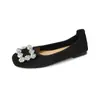 Waiwai Girl 336-23 Mocasines de Punta Cuadrada con Hebilla de Pedrería Estilo Hada Zapatos Planos Bajos de Gamuza Zapatos de Commuter para Mujer