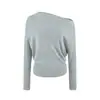 Suéter de tricô ombro a ombro de manga longa estilo "hot girl" europeu e americano para mulheres, outono 2026, solto, modelador, top pullover versátil
