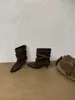 Botas de Cano Curto com Salto Alto Suede Tendência 2026 Estilo Coreano Bico Fino Salto Agulha Botas Empilhadas Plissadas Moda Retrô Botas Emagrecedoras