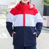 Jaqueta infantil para atividades ao ar livre outono e inverno três em um duas peças à prova de vento costura cor contrastante manga longa uniforme de jardim uniforme escolar impressão