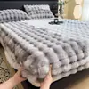 Colcha de piel de conejo engrosada, pieza única, cálida para invierno, forrada de forro polar, para camas individuales o dobles, protector de colchón de cobertura completa, juego de tres piezas