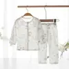 Traje de Ropa Acondicionada con Pantalones de Manga Larga y Espalda de Malla Jacquard Ropa de Bebé 100% Algodón Ropa de Casa para Niños Se Puede Usar Afuera