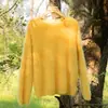 Suéter Básico Tricotado 100% Caxemira Pura, Novo Estilo Outono e Inverno, Gola Redonda, Estilo Relaxado, Suéter Pulôver Feminino com Recortes