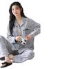 Estoque Disponível E-commerce Transfronteiriço Pijama Feminino com Bojo, Algodão Puro, Manga Longa, Calça Longa, Cardigã, Conjunto para Casa para Transmissão ao Vivo para Primavera e Outono