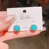 Brincos Turquesa Redondos Elegantes Estilo Hong Kong Retro Meados do Século Vintage para Mulheres Joias Versáteis de Alta Qualidade