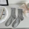 Calcetines Calcetines de Tubo Medio Finos de Primavera y Verano para Mujer Calcetines Antibacterianos Calados Calcetines Bordados con Lazo Calcetines para Mujer que Combinan con Todo Lote de Zhuji