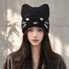 Chapéu de Gato com Orelhas Outono Inverno Feminino Circunferência da Cabeça Grande Chapéu de Tricô À Prova de Vento Proteção Contra Frio Espessado Quente Bonito Faz o Rosto Parecer Menor Chapéu de Lã