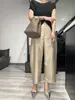 Pantalones banana curvados de lana mercerizada de seda, pantalones cropped de cintura alta, pantalones de silueta business casual para mujer, primavera y otoño