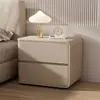 Mesa de cabeceira estilo creme, pequena, luxuosa, de couro, madeira maciça, alta qualidade, instalação sem sensor, armário de cabeceira, armário de armazenamento minimalista